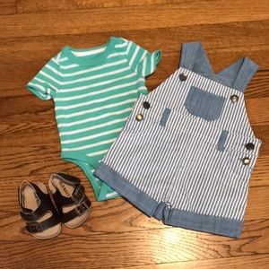NB Cat & Jack overall outfit with sandals